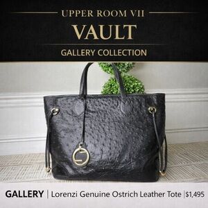 Lorenzi 50th Anniversary Genuine Ostrich Leather Tote – Black Gold Hardware